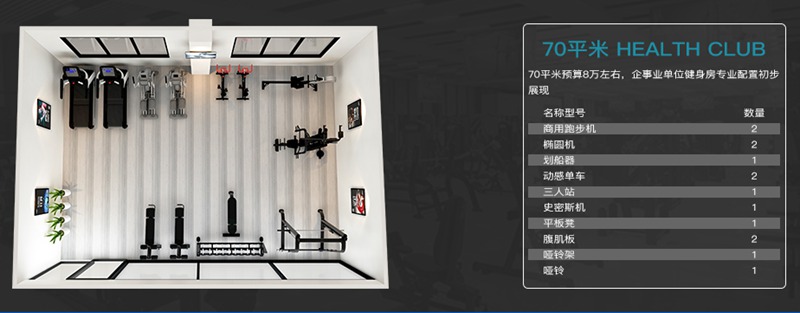 70平方健身室-多宝电竞健身器材企事业健身解决方案